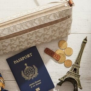 Michael Kors MK Logo Wristlet Shoulder Bag | Beige Tan Canvas